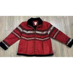 Coldwater Creek Red Jacket Faux‎ Suede - Large NEW